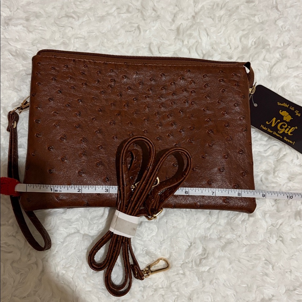 Brown Textured Wristlet Clutch